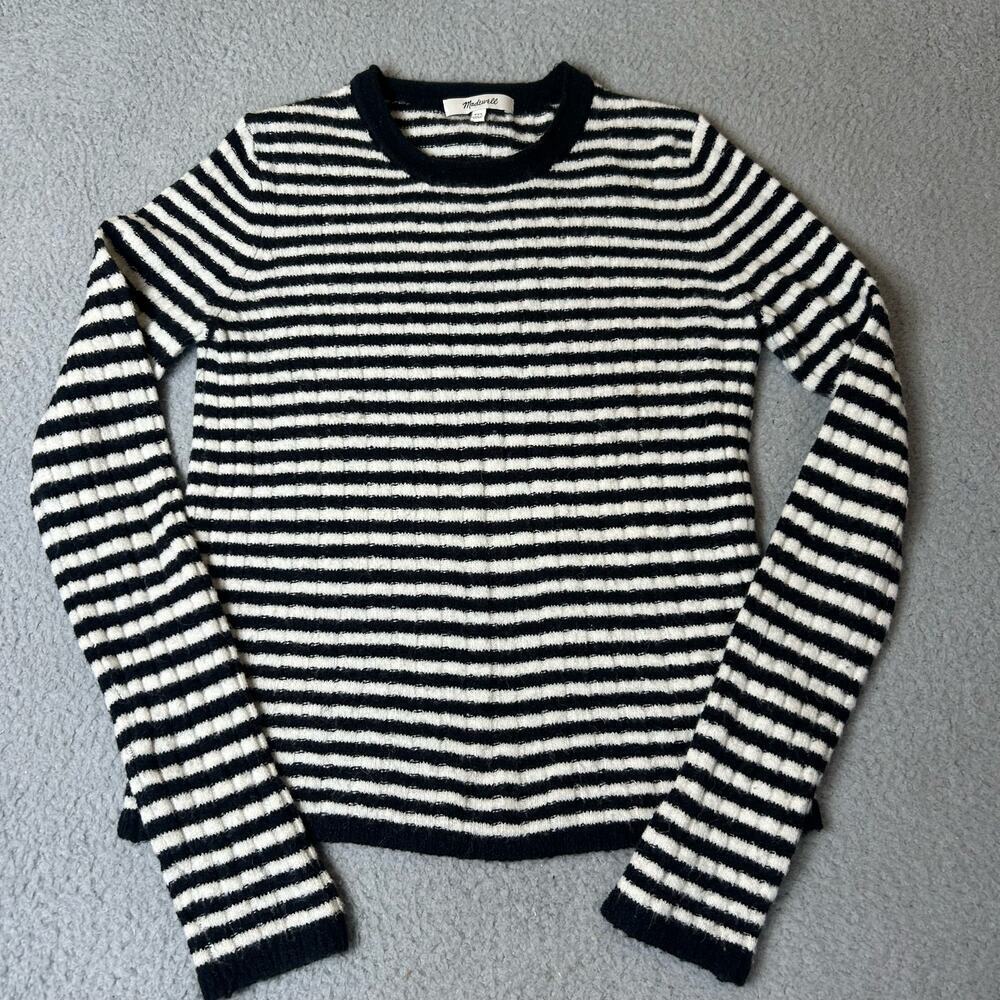 Madewell Sweater Women XXS Black White Striped Wool Alpaca Long Sleeve Pullover